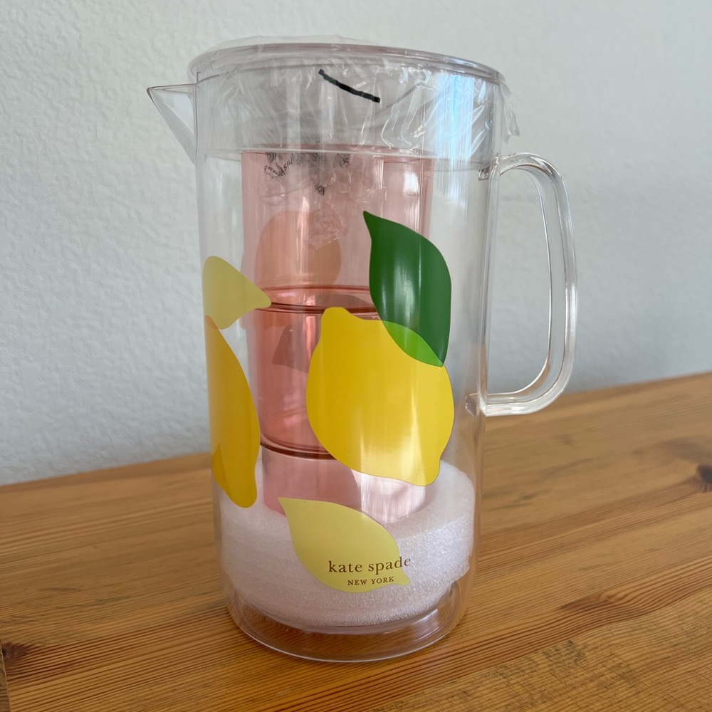 Kate Spade Lemon Pitcher and Set of 2 Cups - Picture 2 of 8
